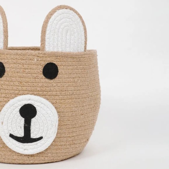 Animal Face look shape basket for kids storage, brown, white, black, 9x9, cotto - Picture 5 of 5